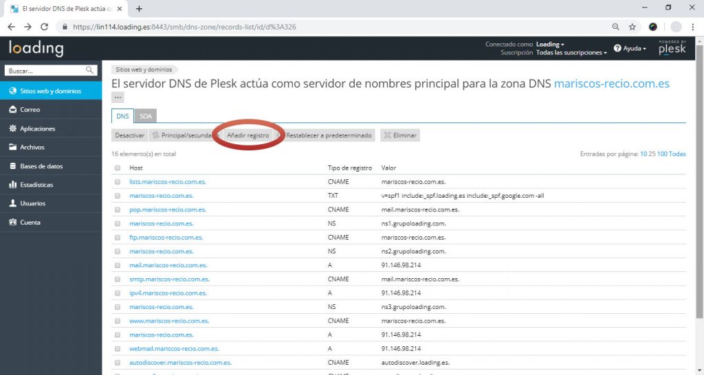 Verificando propiedad asociando un registro DNS